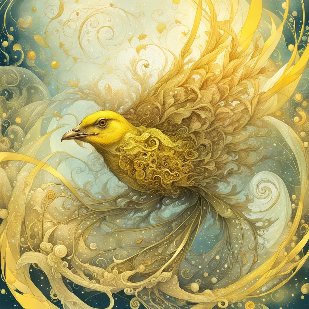 Elegant Canary in Starry Nebula: Digital Art