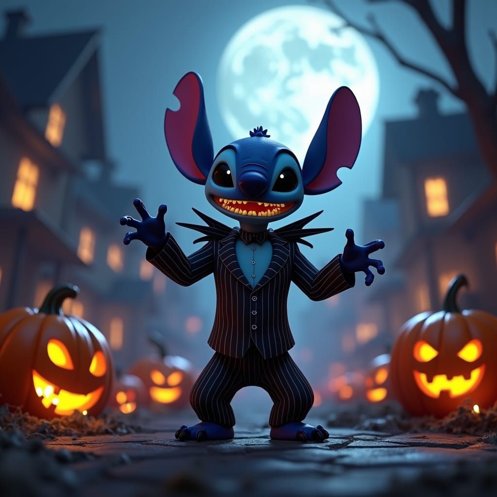 Stitch as Jack Skellington in Halloween Town