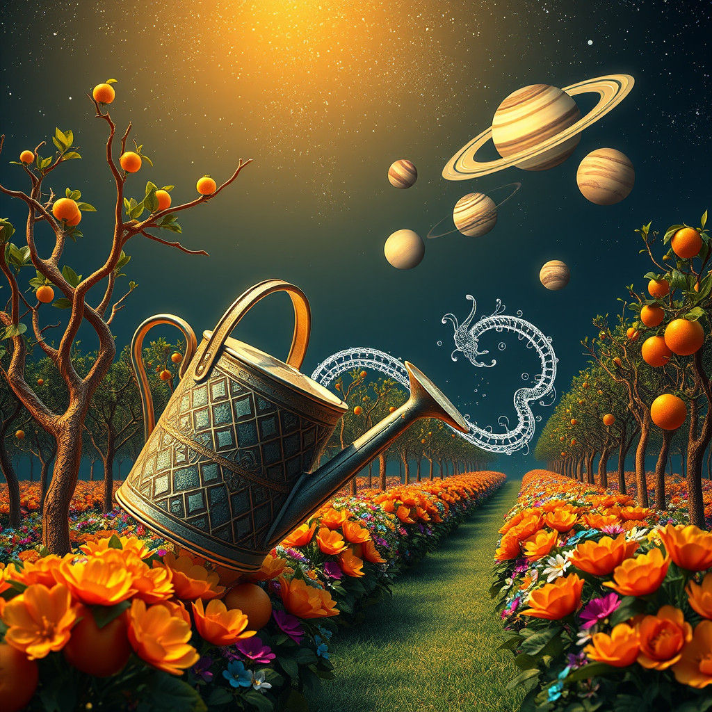 Vintage Watering Can Waters a Magical Orchard