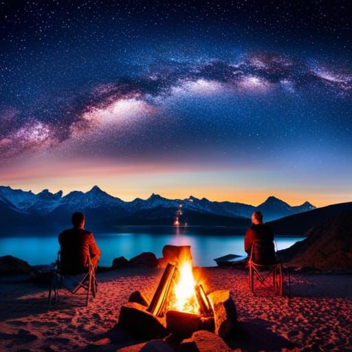 Cozy Mountain Campfire Under Starry Night