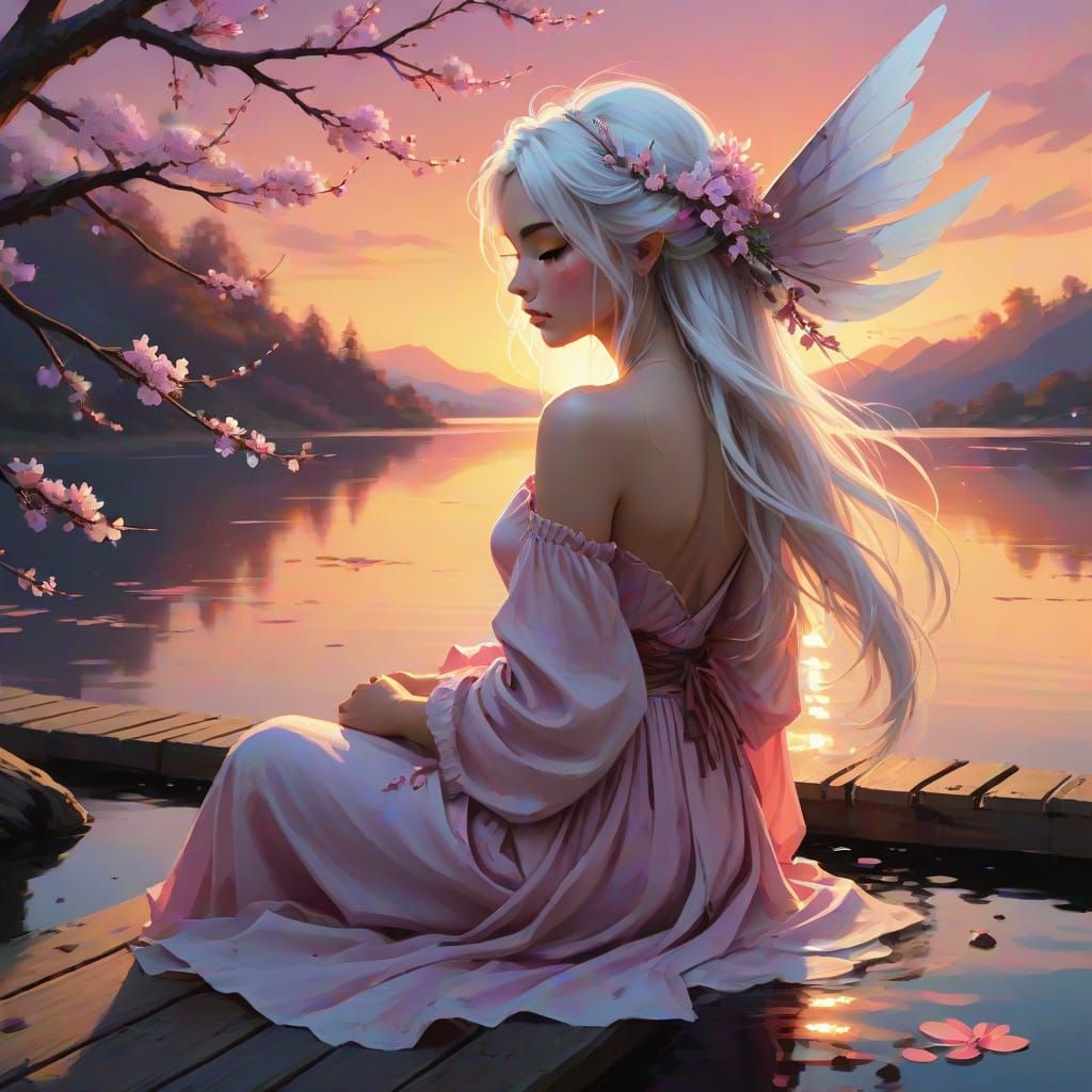 Sad Fairy on Lake Dock, Matte Painting