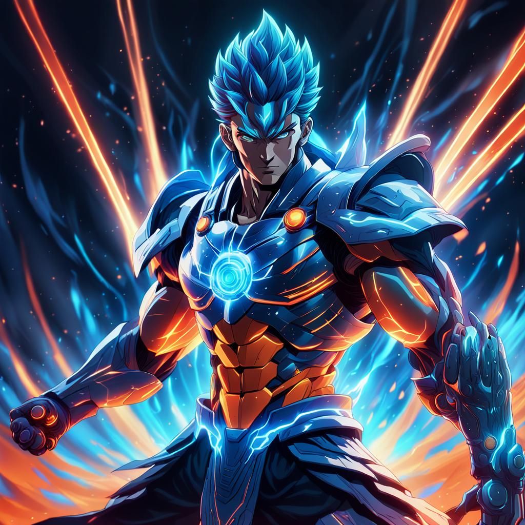 Anime Warrior Surrounded by Swirling Energy