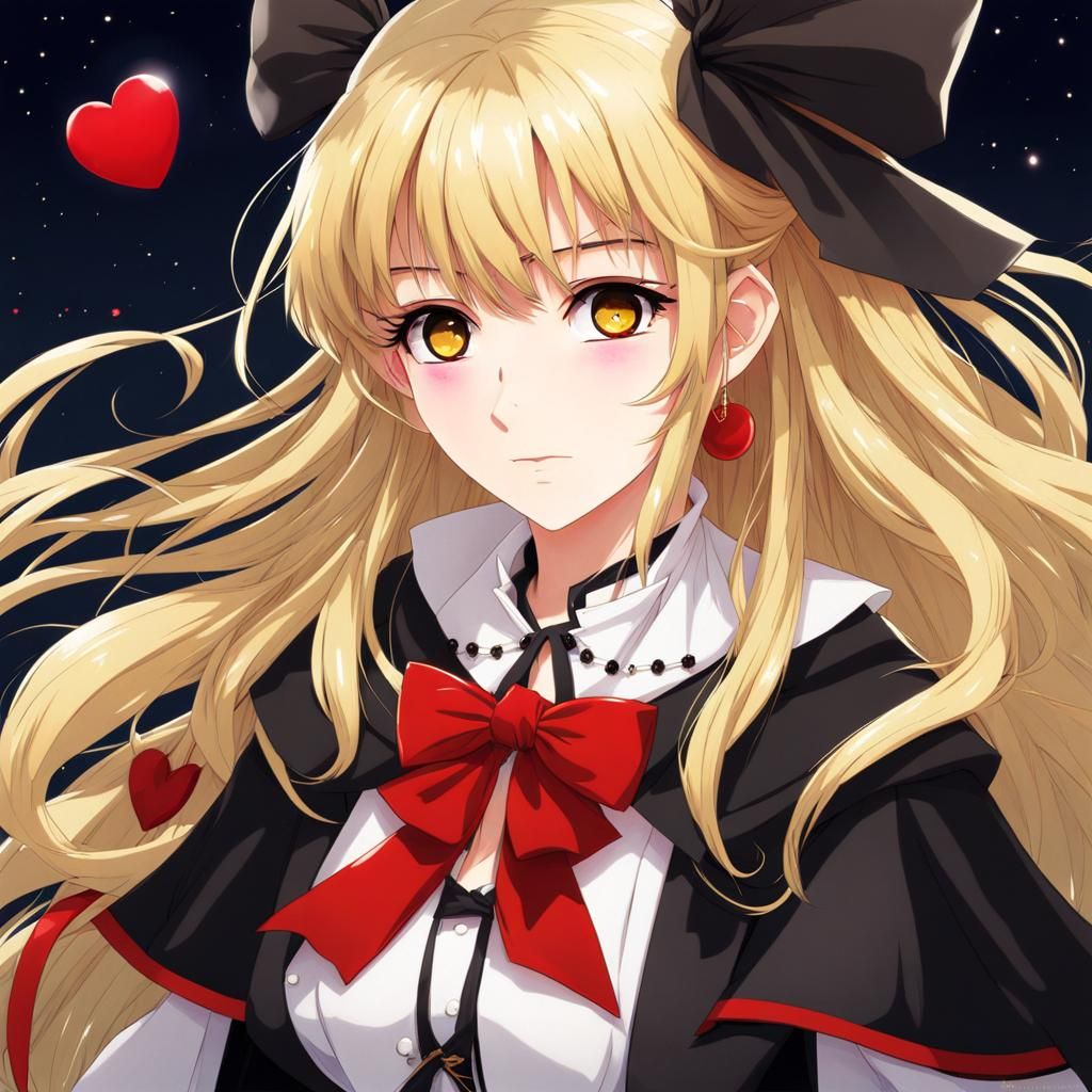 Blond Anime Girl with Red Eyes in Manga Style