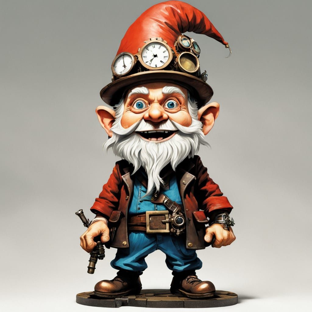 Excited Steampunk Gnome in Comic Book Style