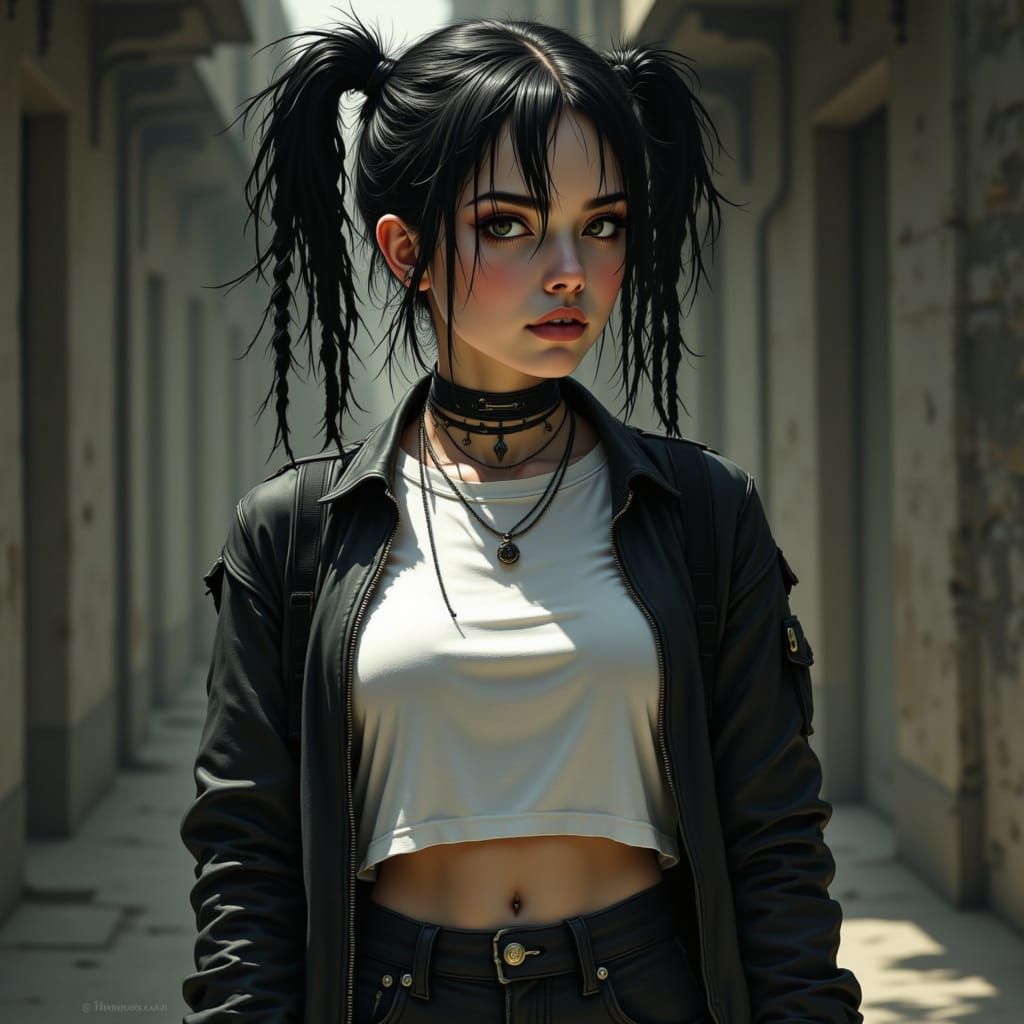 Punk Woman Portrait in Painterly Anime Style