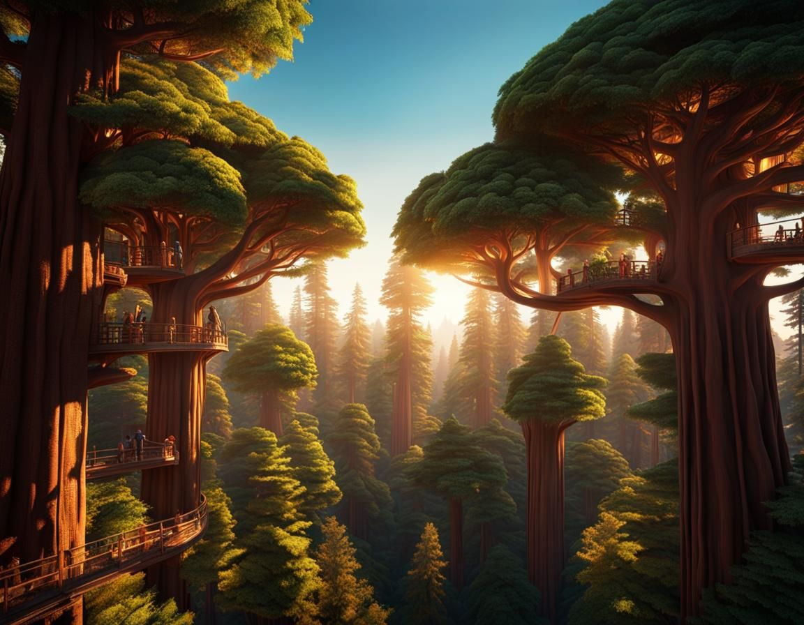 Futuristic Treetop City at Magic Hour