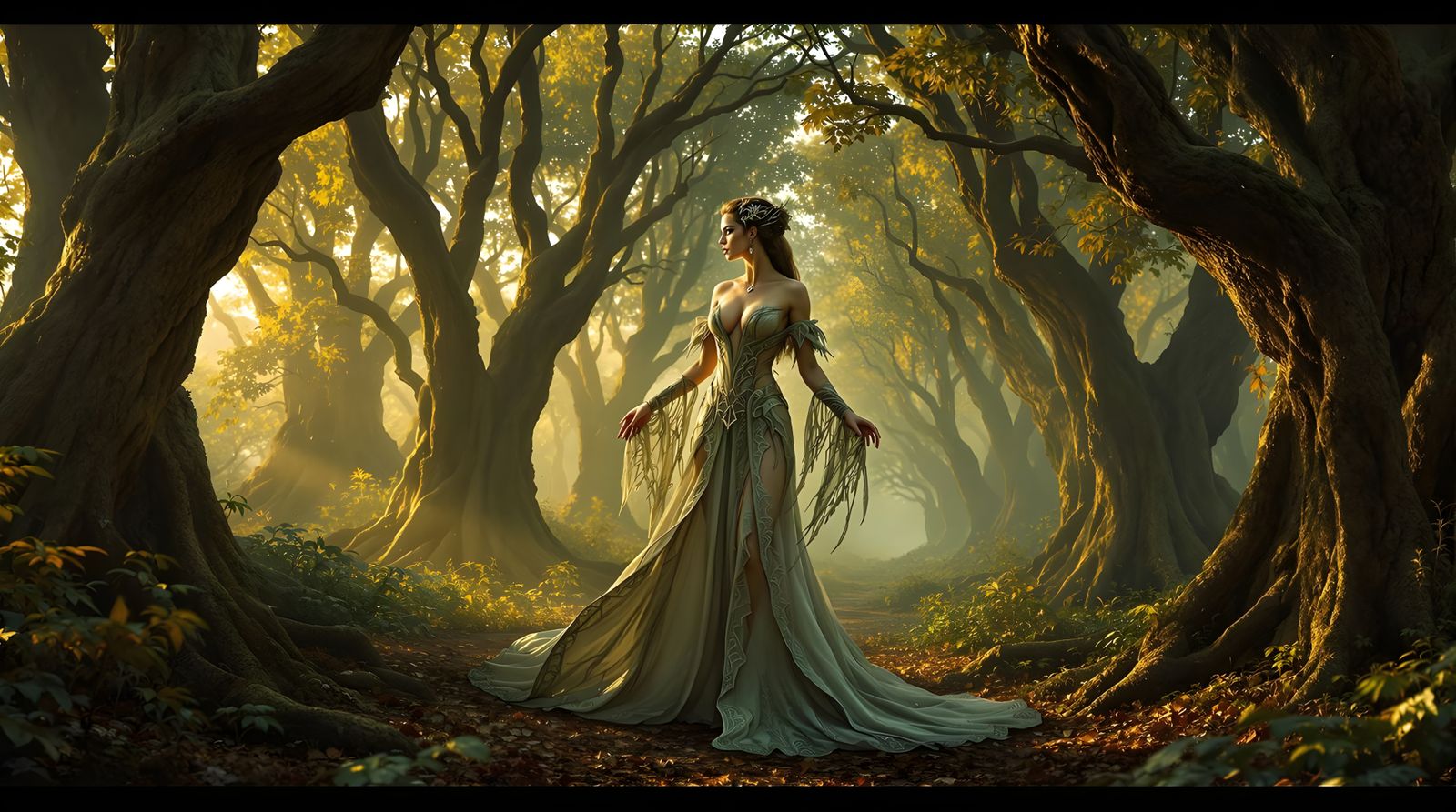 Sorceress in Mystical Forest, Digital Painting