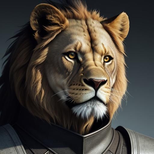 Anthropomorphic Lion Portrait in Vermeer-Inspired Digital Ar...