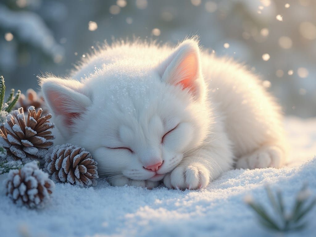 Serene Snow Leopard Portrait in Pastel Winter Dreamscape