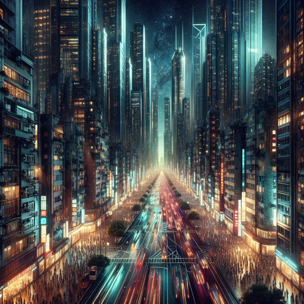 Epic Urban Nightscape: Digital Matte Painting