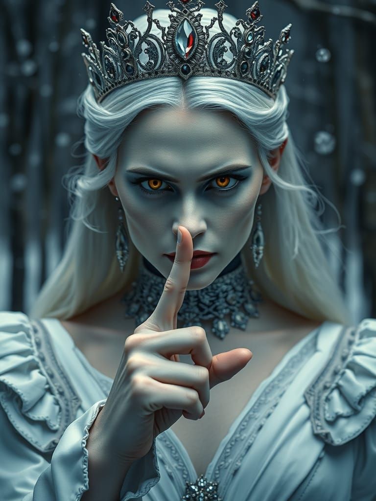 Regal Vampire Queen in Winter Forest, Dark Fantasy Art