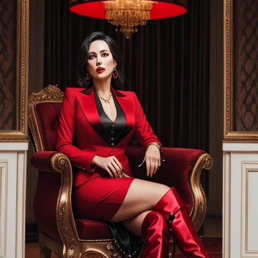 Businesswoman Smoking Cigar in Red Suit
