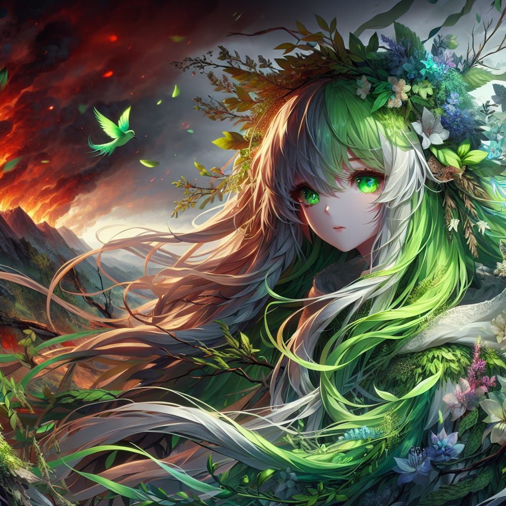 Anime Druid Girl in Smoky Haze Matte Painting