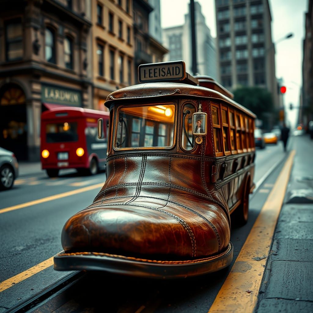 Surreal Shoe Streetcar in San Francisco, Hyperrealistic