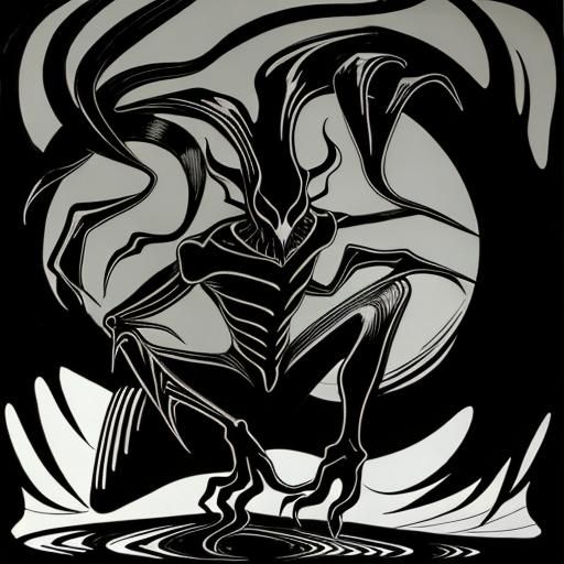 Creepy Shadow Monster: Minimalist Surrealist Line Art