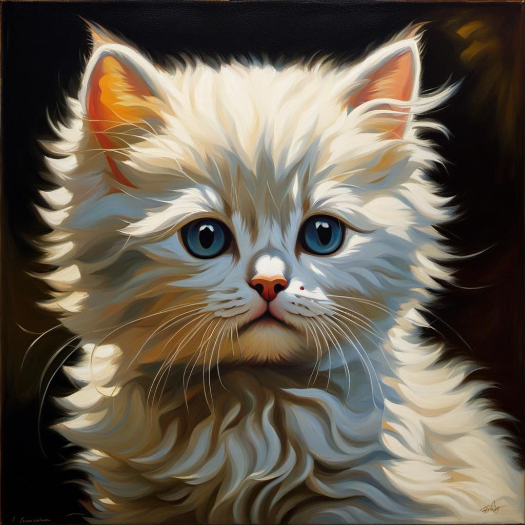 Persian kitten oil painting by Johannes Vermeer