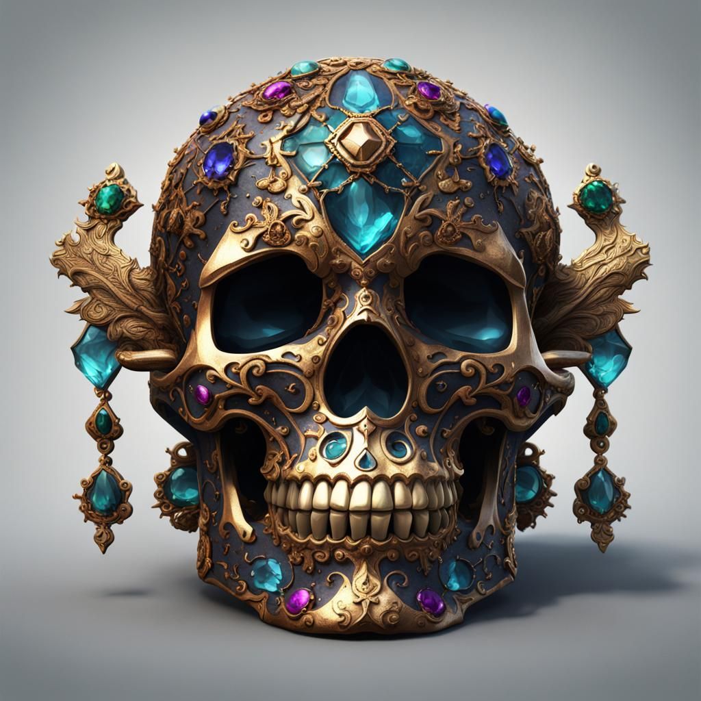 Intricate Jeweled Skull: Detailed Matte Painting
