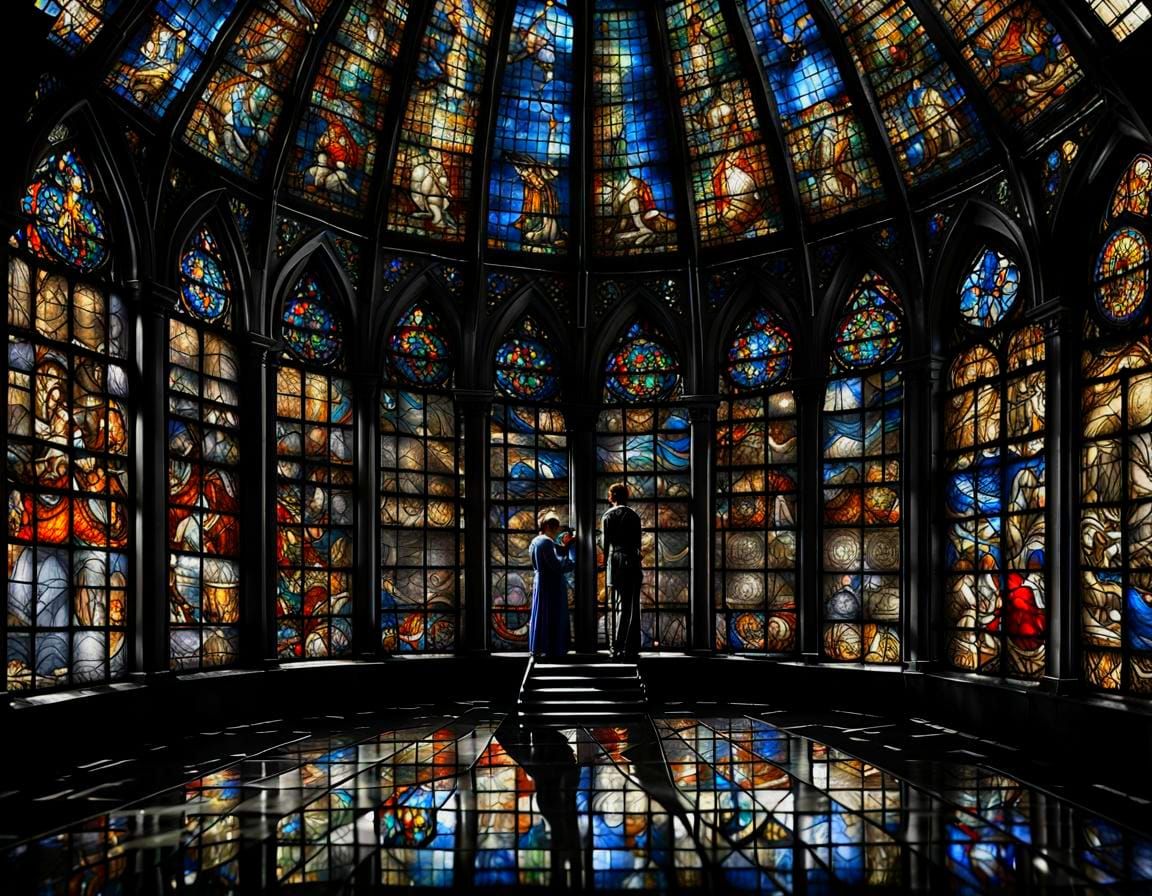 Grand Tower Interior with Stained Glass Windows