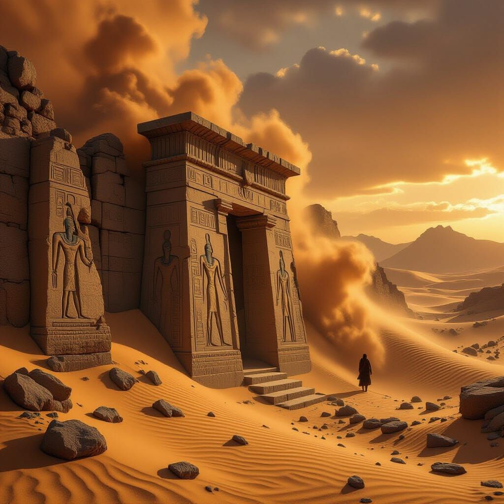Obsidian Desert Ruins Revealed by Sandstorm