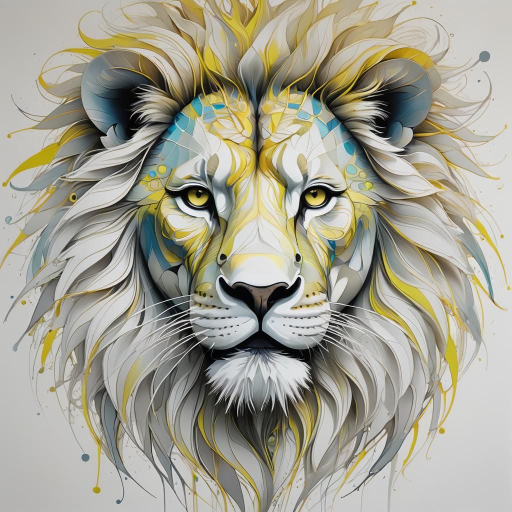 Fluorescent Fractal Lion: Minimalist 3D Painting