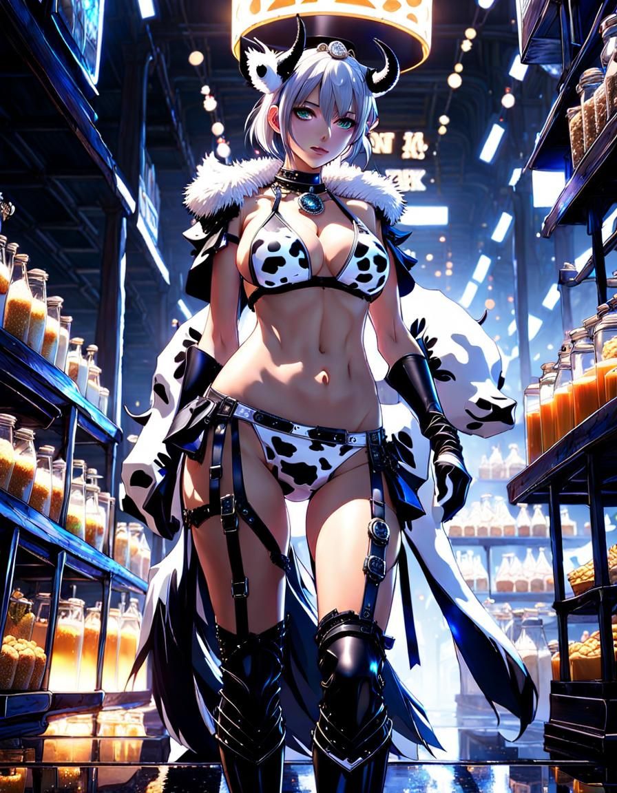 Anime Girl in Dairy Cow Bikini, Fantasy Art