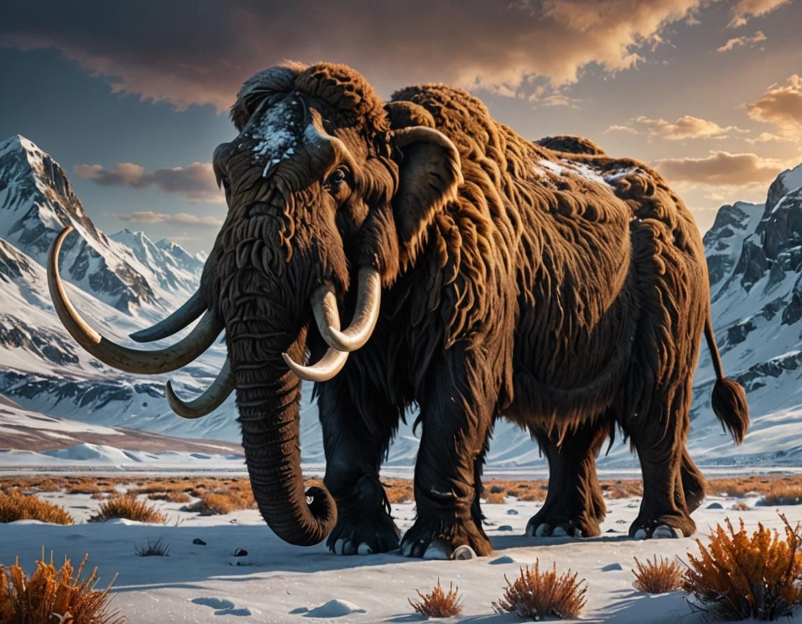 Woolly mammoth roaming the tundra
