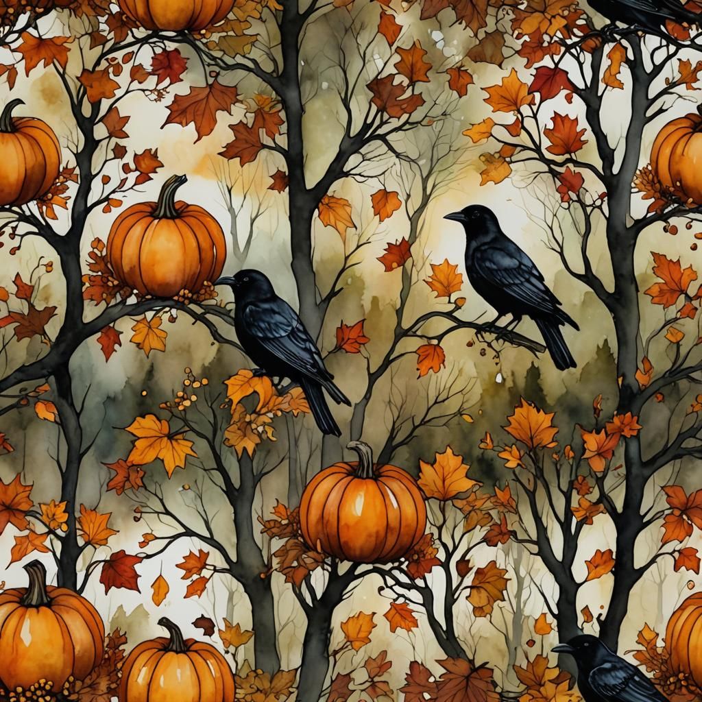 Alcohol Ink Pumpkin Patch with Crows