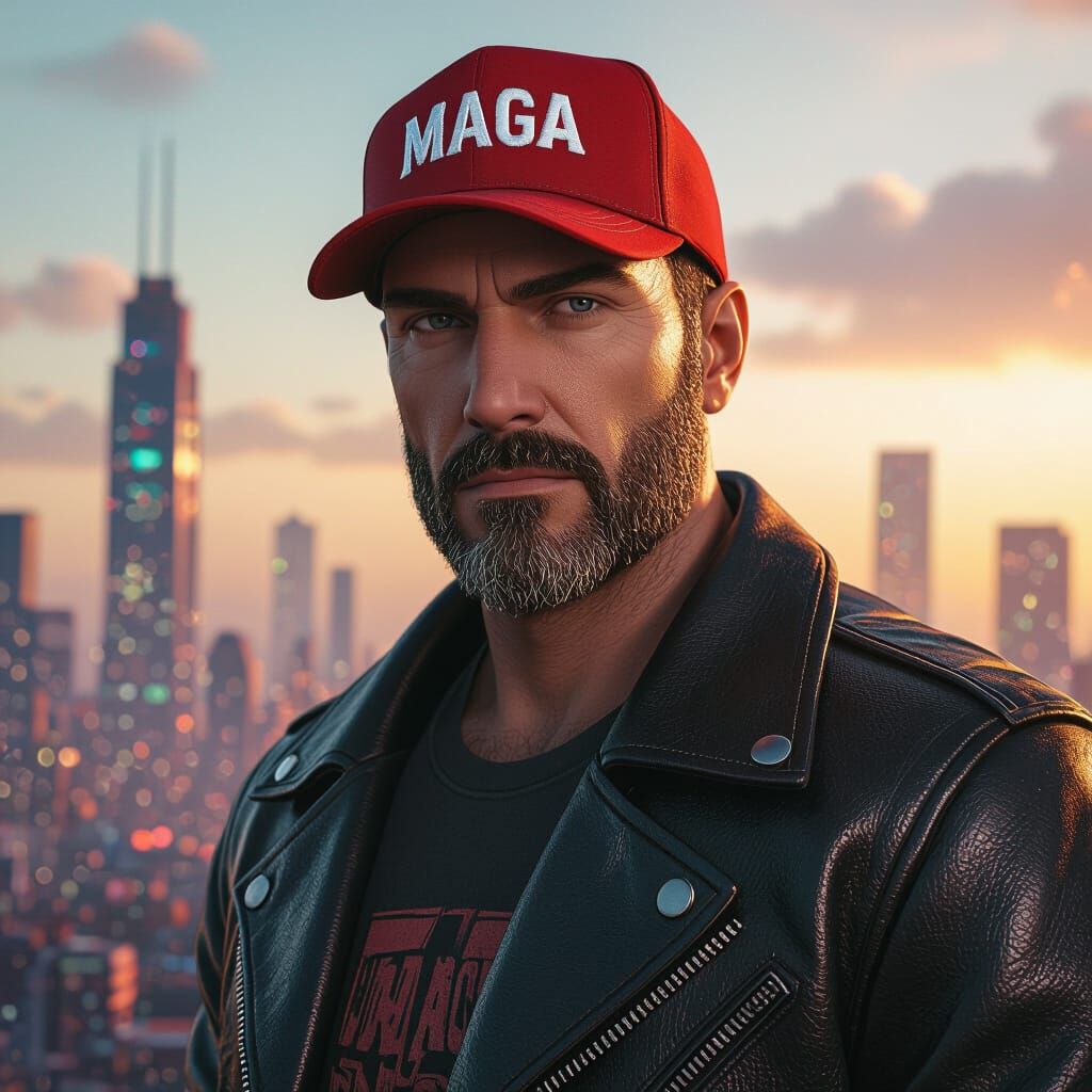 Dystopian Man in Leather Jacket Matte Painting