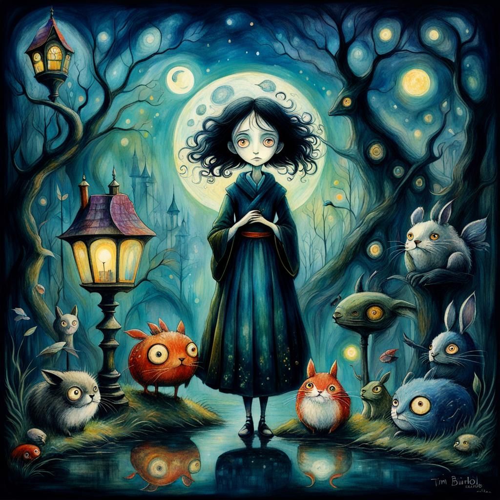 Whimsical Fantasy Landscape in Mixed Artistic Styles