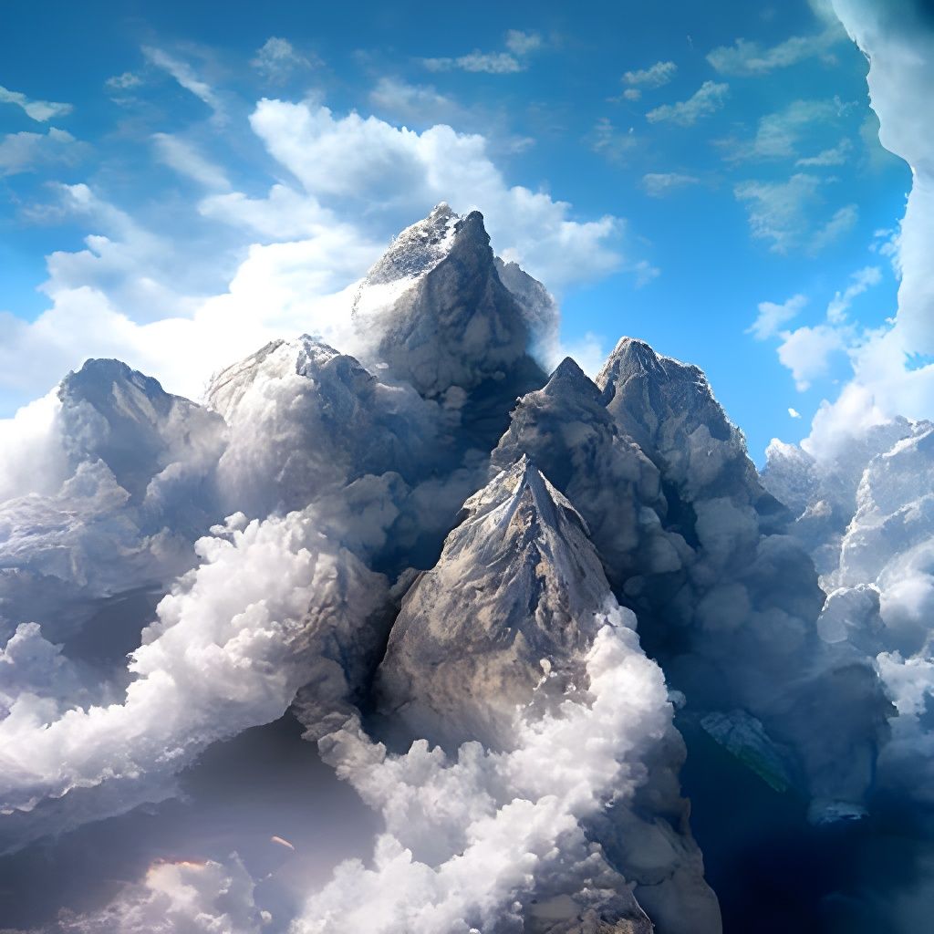 Majestic Mountain Peaks Surrounded by Clouds