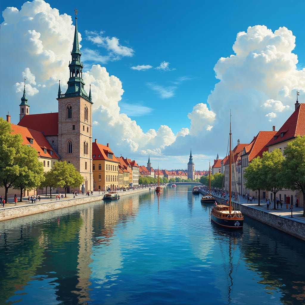 Gdańsk, Poland: Vivid Neo-Impressionist Panoramic View