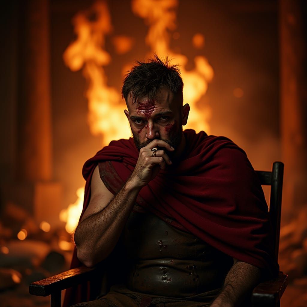 Roman Soldier Portrait in Dramatic Firelight