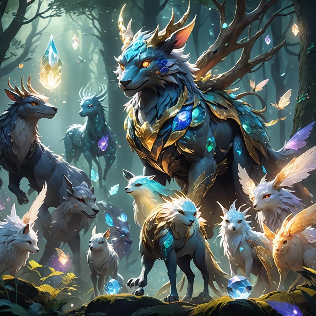 Mythical Creatures Gather Around Crystal: Anime-Inspired 3D ...