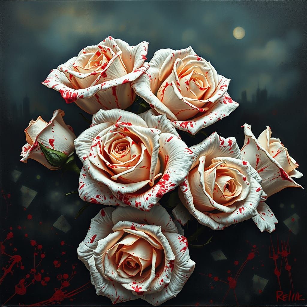 Intricate Roses with Trompe L'oeil Impasto Style