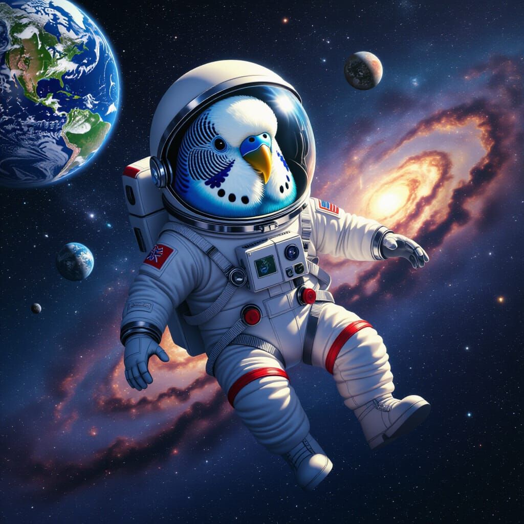 Budgie Astronaut Floats Through Space in Ultra-Realistic Sty...