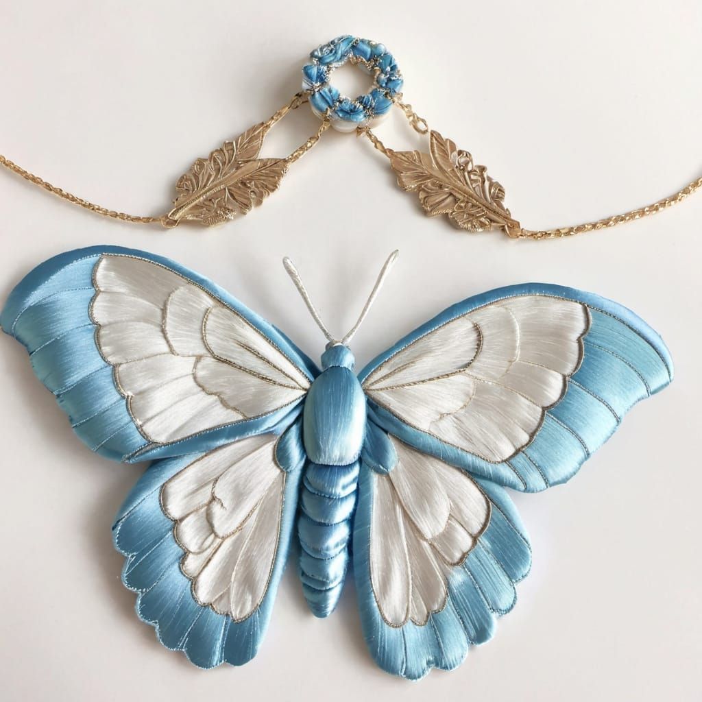 Satin Butterfly Embodiment in Delicate, Puffy Textiles