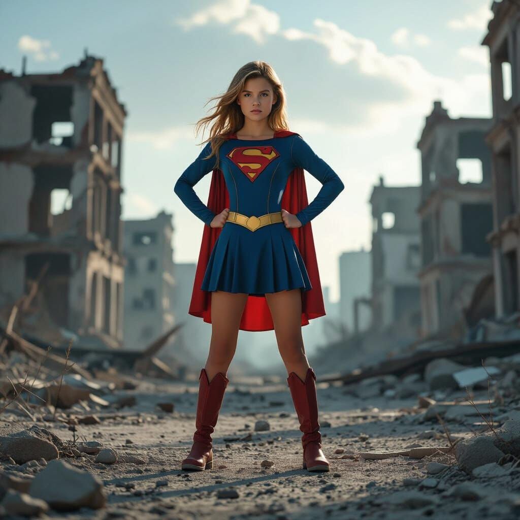 Young Supergirl Stands Resilient in Derelict City
