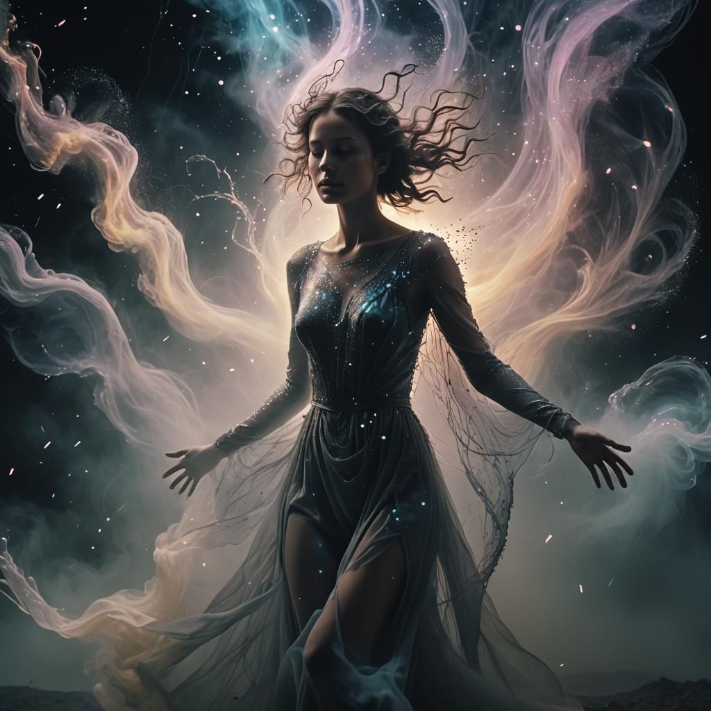 Ethereal Being in Void, a Surrealist Oil Painting