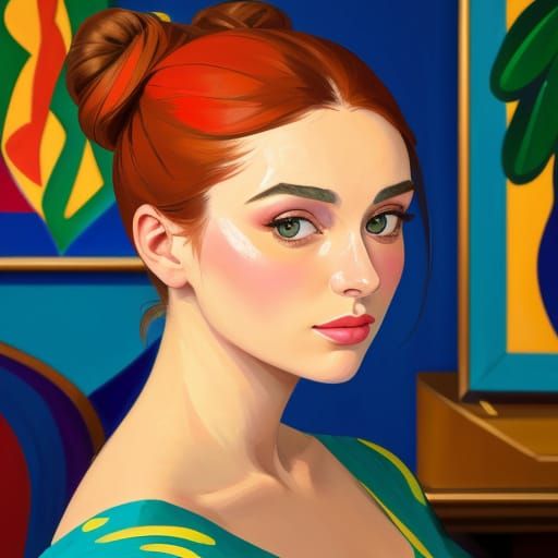 Woman with Bun: A Fauvism Portrait in Matisse Style
