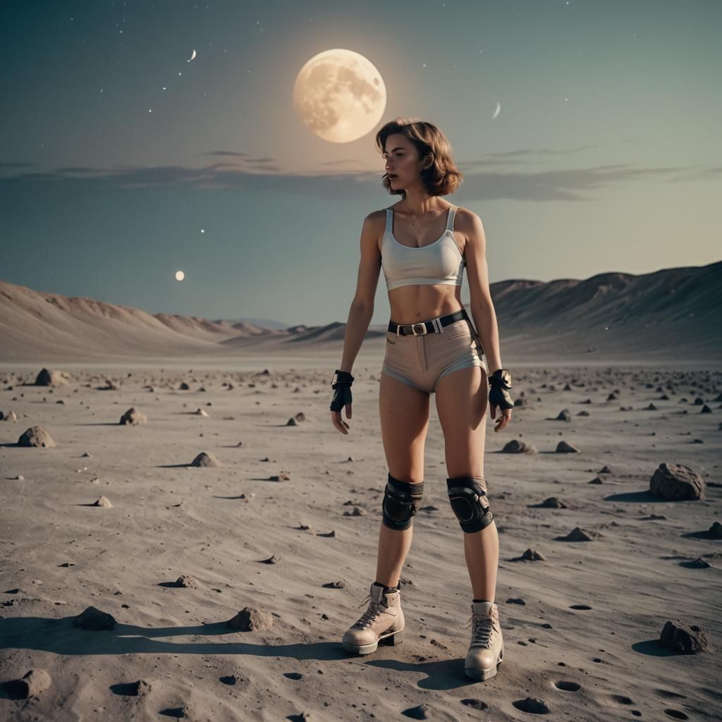 Retro Rollerskater on the Moon in Cinematic Style