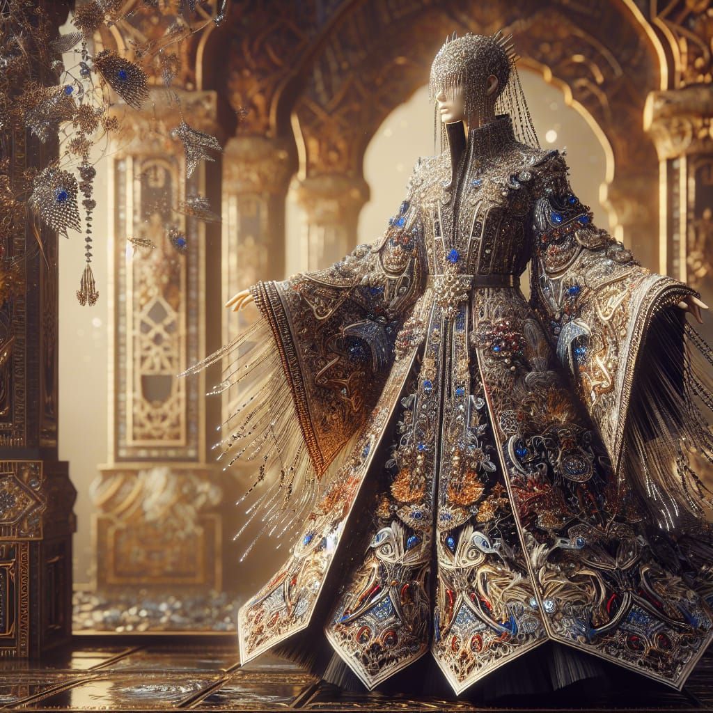 Caucasian Supermodel in Arabesque Dress: Digital Matte Paint...