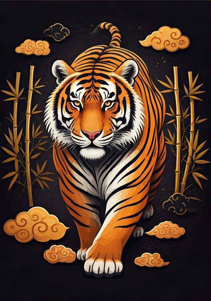 Chinese Zodiac Tiger in Traditional Art Style
