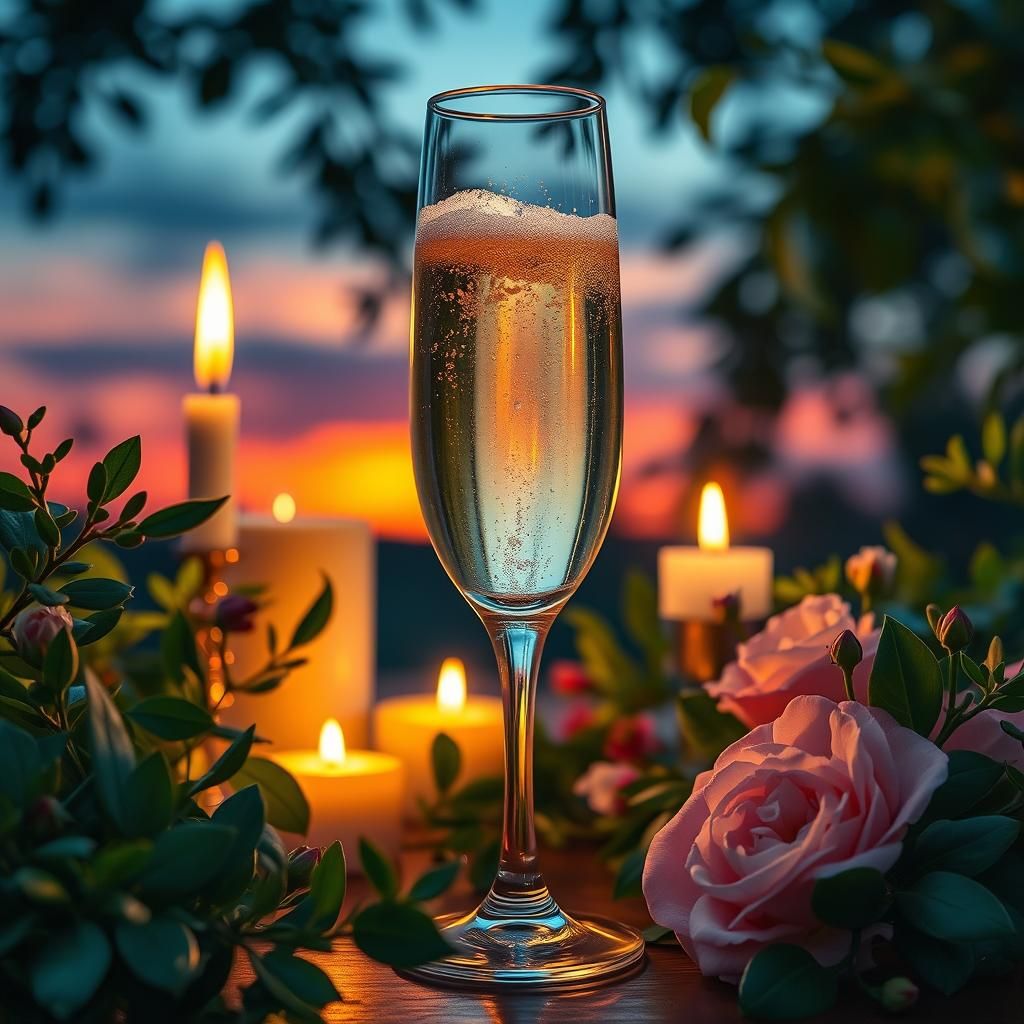 Effervescent Champagne in Sunset Light: Whimsical Art