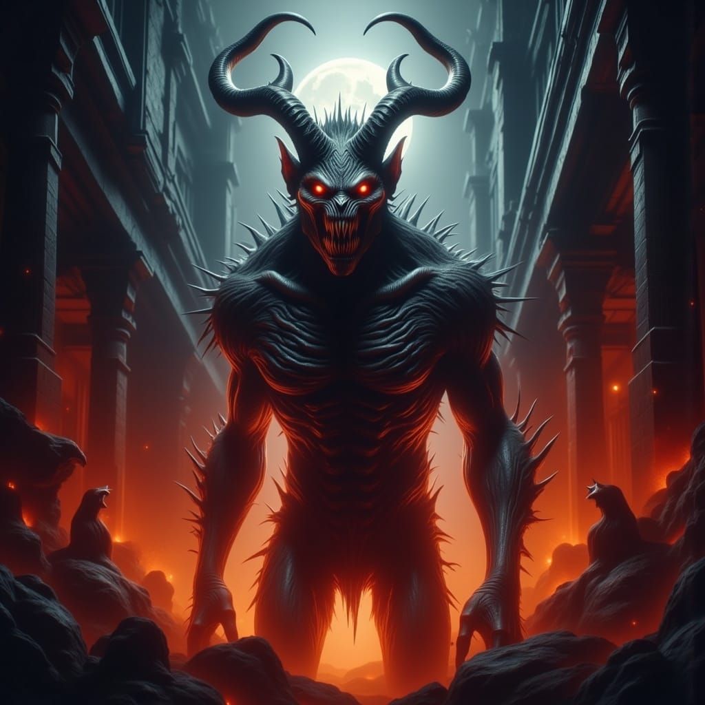 Foreboding Demon in Dark Fantasy Horror Style