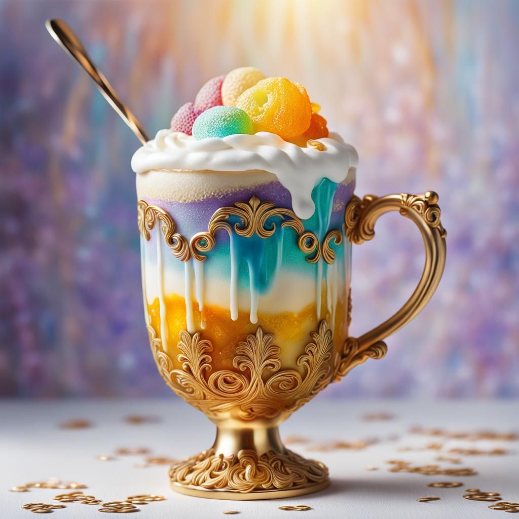 Ornate Cup with Jelly Drink, Art Nouveau Style