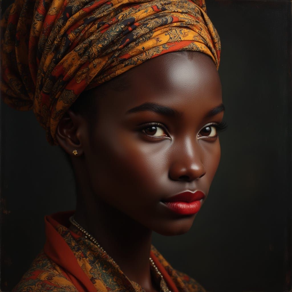 Elegant African Goddess in Dramatic Oil Painting Style