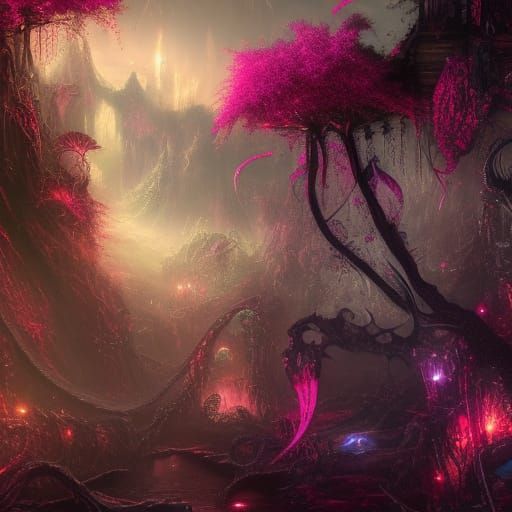Sparkling Weirdcore Paradise: Detailed Fantasy Concept Art