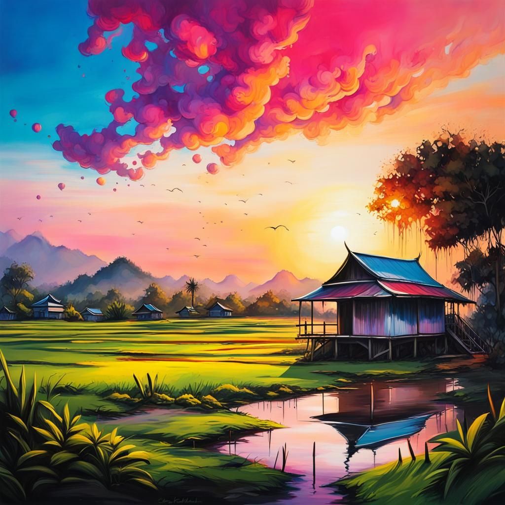 Thai Sunset in Graffiti Art Style