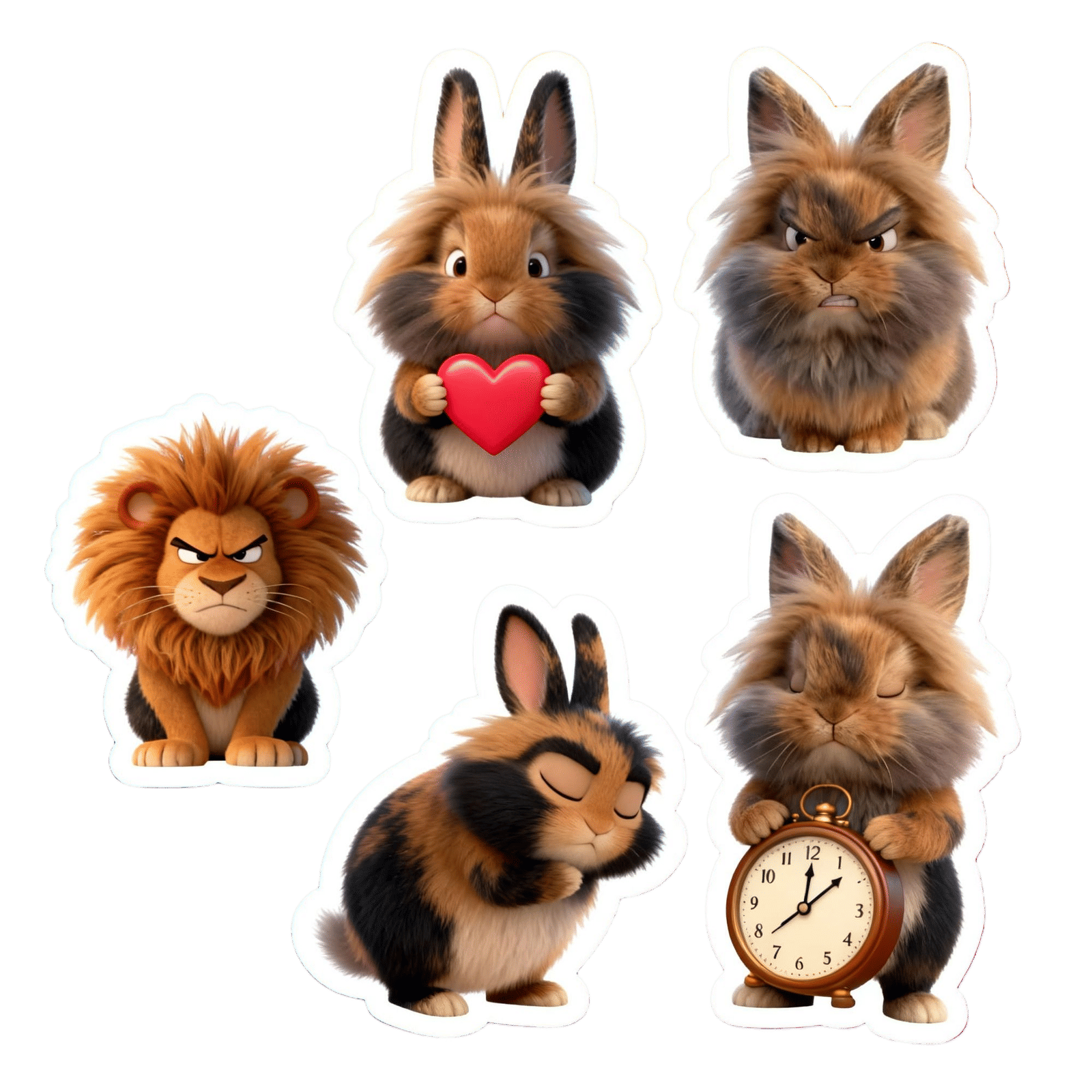 Cute Lionhead Rabbit Stickers in Cartoon Style