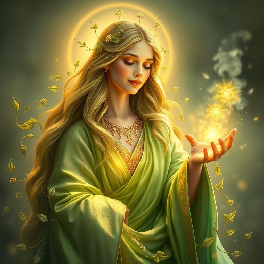 Goddess of Abundant Vitality and Healing in Vibrant Green